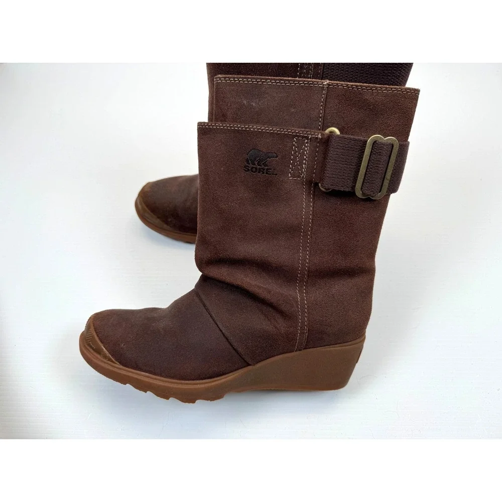 Sorel Toronto Mid Wedge Boots Women 7‎ NWOB Suede Pull on Waterproof Adjustable